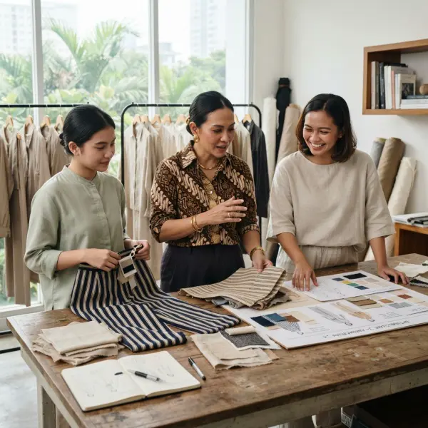 Tim fashion merencanakan koleksi striped pants dalam konteks pengembangan produk dan strategi brand