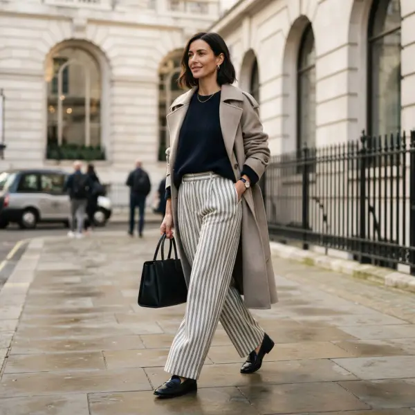 Striped pants modern dalam tren fashion kontemporer 2026
