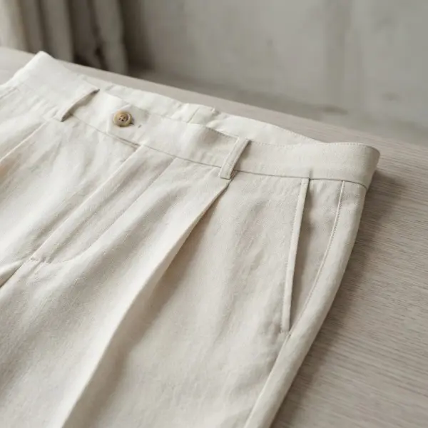 Detail waistband dan pleats pada pantaloons musim panas