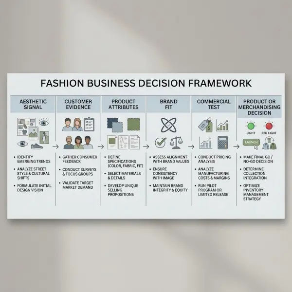 Business framework separating aesthetic signals from customer evidence and product decisions