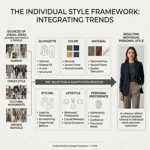 Diagram explaining the relationship between fashion aesthetics, trends, and personal style