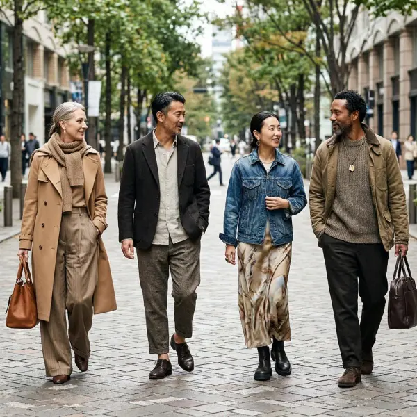 People wearing distinctive but individual interpretations of contemporary fashion aesthetics