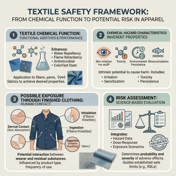 Hubungan fungsi bahan kimia tekstil dengan hazard, exposure dan risiko pada pakaian Hubungan fungsi bahan kimia tekstil dengan hazard, exposure dan risiko pada pakaian