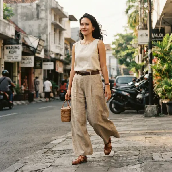 Pantaloons ringan digunakan untuk aktivitas fashion urban di lingkungan tropis Indonesia