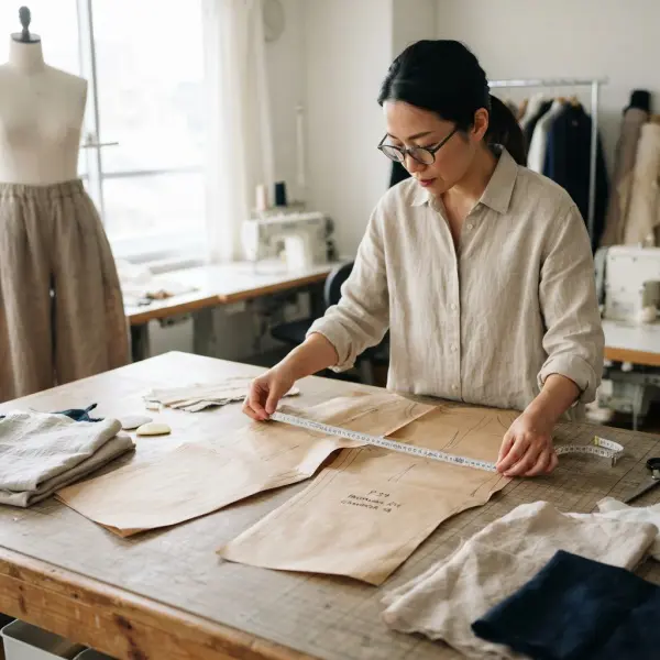 Pengembangan pola pantaloons musim panas pada meja kerja fashion designer