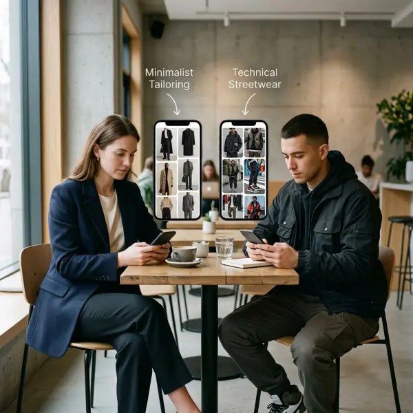 Two fashion consumers receiving different personalized fashion inspiration from social media Two fashion consumers receiving different personalized fashion inspiration from social media