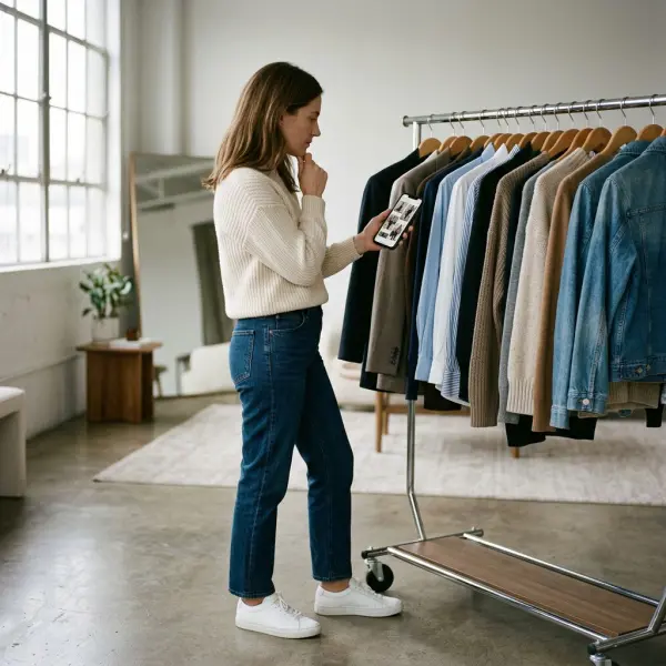 Fashion consumer discovering and comparing outfit trends through social media and real clothing Fashion consumer discovering and comparing outfit trends through social media and real clothing