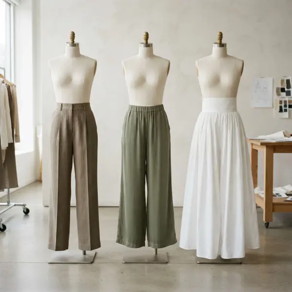 Tiga variasi model pantaloons musim panas berdasarkan proporsi dan volume