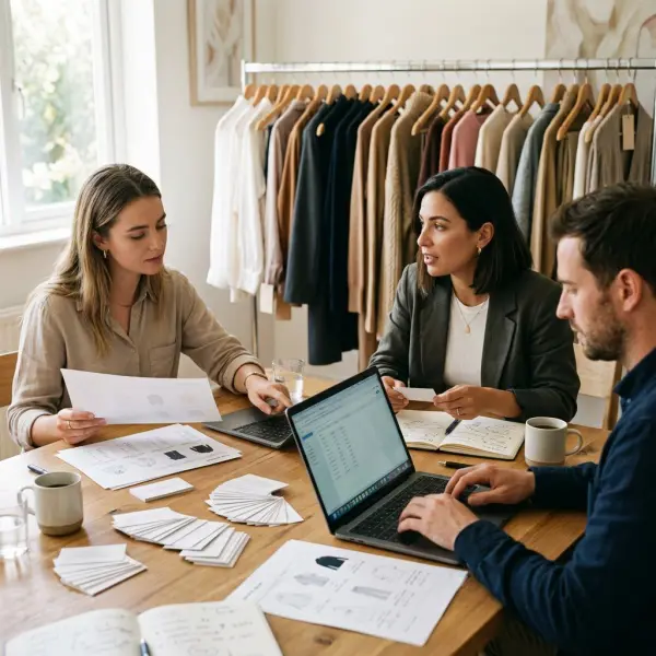 Apparel brand sales team organizing buyer follow-up after a fashion trade show