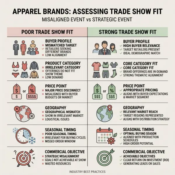 Decision framework showing good and poor fashion trade show fit