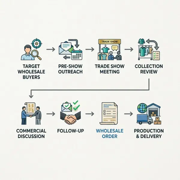 Fashion trade show workflow from buyer targeting to wholesale order