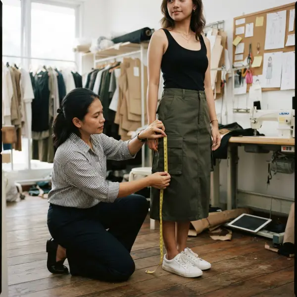Pengujian posisi dan ukuran pocket pada cargo skirt saat proses fitting Pengujian posisi dan ukuran pocket pada cargo skirt saat proses fitting
