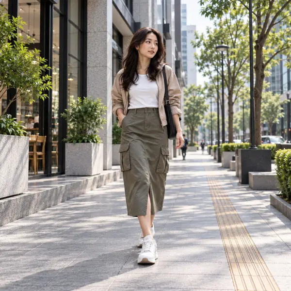 Cargo skirt dengan styling contemporary streetwear untuk tampilan modern Cargo skirt dengan styling contemporary streetwear untuk tampilan modern