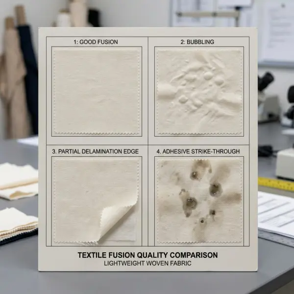 Common fusible interlining defects including bubbling delamination and adhesive strike-through
