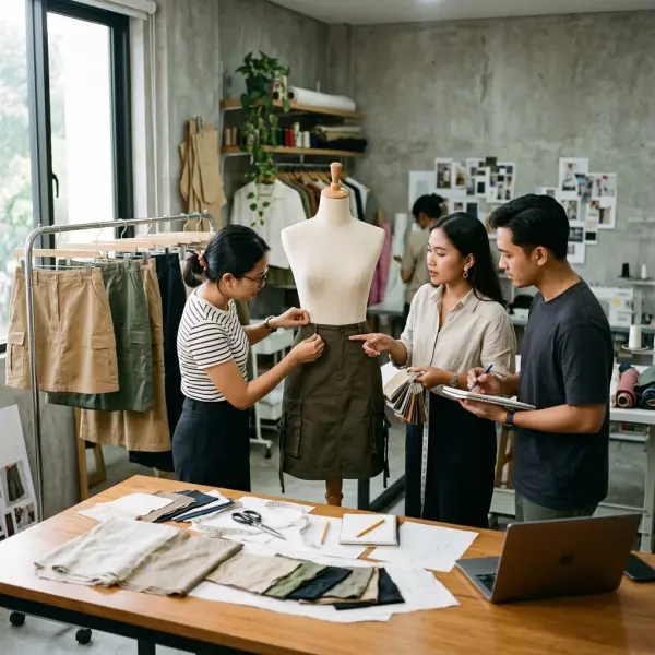 Tim fashion Indonesia mengembangkan koleksi cargo skirt untuk pasar lokal Tim fashion Indonesia mengembangkan koleksi cargo skirt untuk pasar lokal