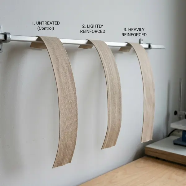 Fabric samples demonstrating different bending rigidity after interlining Fabric samples demonstrating different bending rigidity after interlining