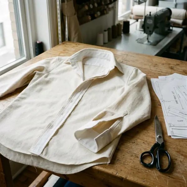 Shirt components showing interlining inside collar cuffs and front placket