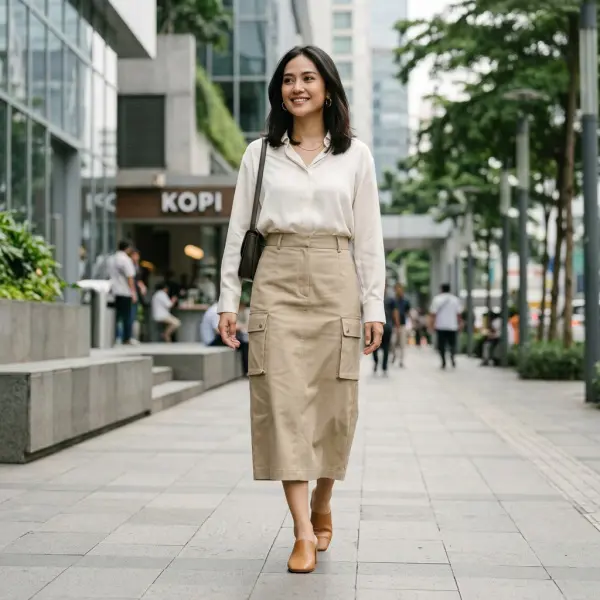 Cargo skirt refined dengan siluet modern dan detail utilitarian minimal Cargo skirt refined dengan siluet modern dan detail utilitarian minimal