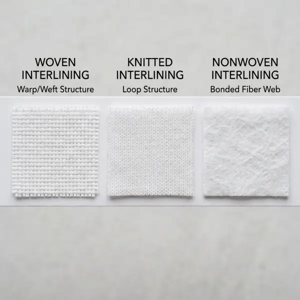 Comparison of woven knitted and nonwoven garment interlining structures