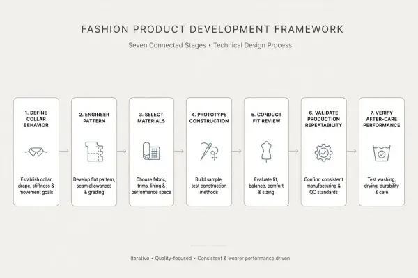 Framework for developing and approving collar and neckline construction in apparel production Framework for developing and approving collar and neckline construction in apparel production
