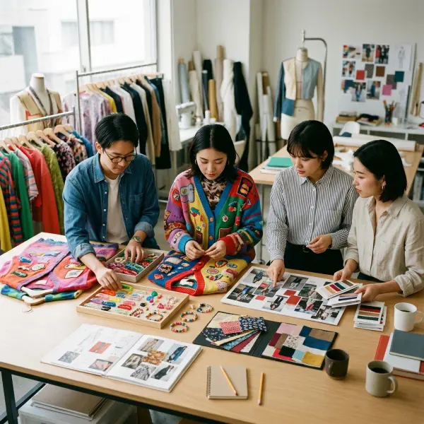 Tim fashion mengembangkan koleksi Decora-inspired di studio desain