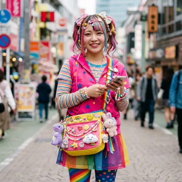 Tas dekoratif dengan plush charms dan keychains untuk gaya Decora Fashion