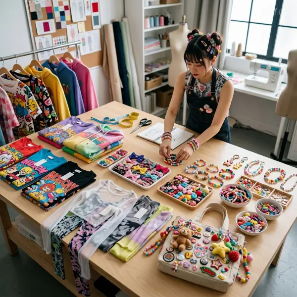 Pengembangan produk Decora Fashion berupa pakaian dan aksesori di studio desain Pengembangan produk Decora Fashion berupa pakaian dan aksesori di studio desain