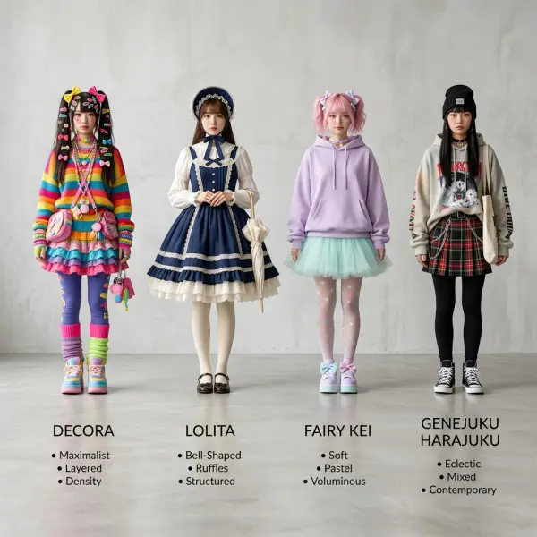 Perbandingan visual Decora dengan beberapa gaya Japanese street fashion Perbandingan visual Decora dengan beberapa gaya Japanese street fashion
