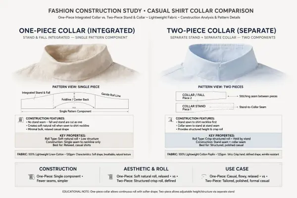 One-piece shirt collar showing integrated stand and fall construction One-piece shirt collar showing integrated stand and fall construction