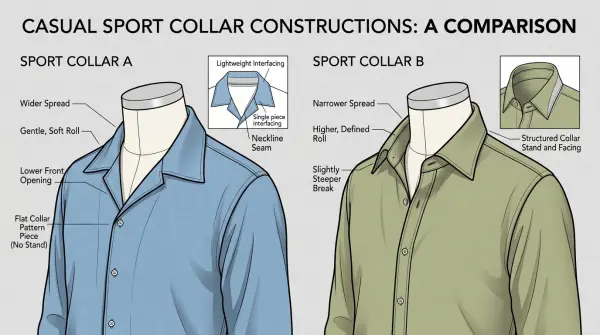 Sport collar showing casual open construction and different possible interpretations Sport collar showing casual open construction and different possible interpretations