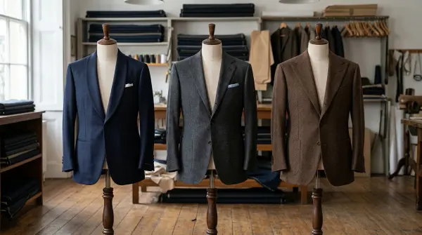 Comparison of shawl, notched, and peaked tailored collar and lapel systems Comparison of shawl, notched, and peaked tailored collar and lapel systems