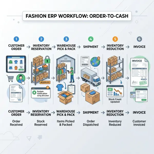 ERP sales order fulfillment and apparel inventory flow