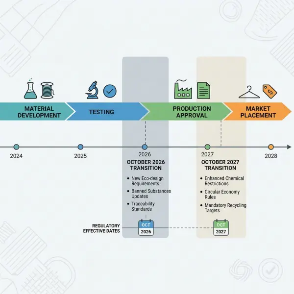 Timeline pemeriksaan tanggal penerapan pembatasan PFHxA pada produk tekstil