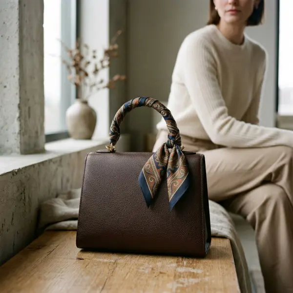 Bandana sebagai aksen pada handle tas dalam styling fashion