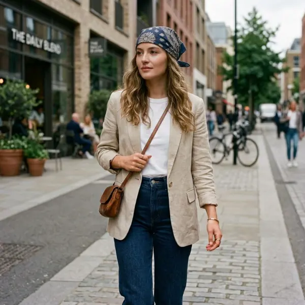 Cara memakai bandana sebagai aksesori kepala dan leher pada outfit modern