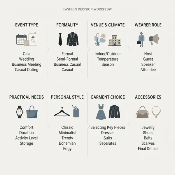 Decision framework for choosing clothing for a social or professional event