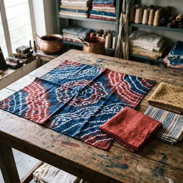 Bandana tekstil dengan inspirasi teknik tie dye Asia Selatan