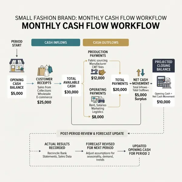 Workflow for building a cash flow forecast for a small fashion business Workflow for building a cash flow forecast for a small fashion business