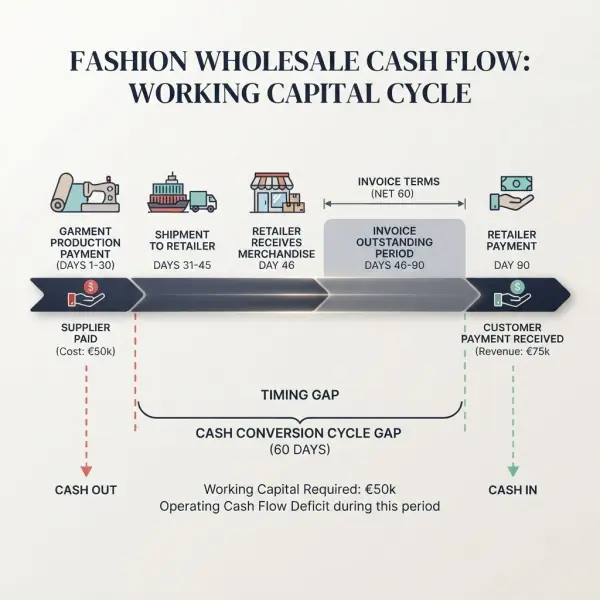 Fashion wholesale order creating a timing gap between delivery and retailer payment