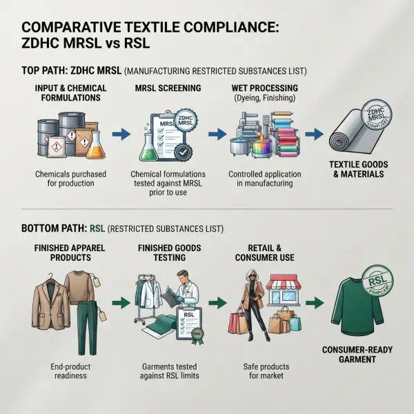 Perbandingan ZDHC MRSL dan RSL pada proses produksi tekstil
