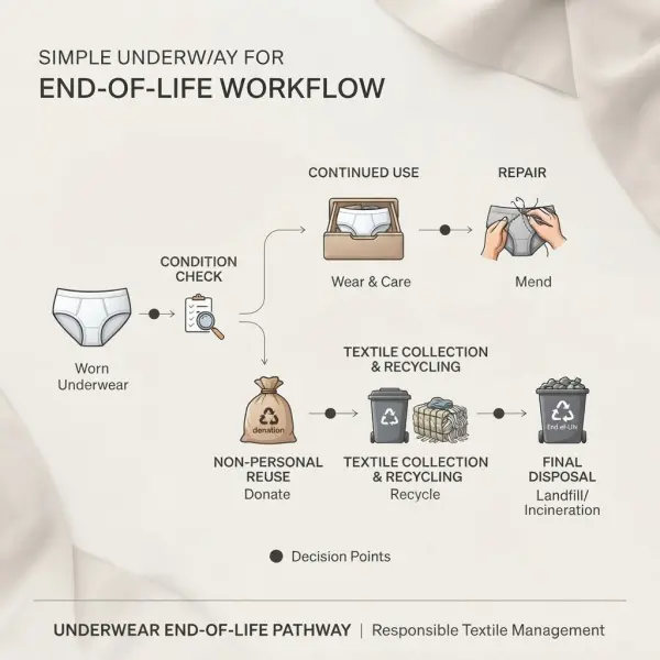 Alur pengelolaan underwear lama dari pemeriksaan kondisi hingga reuse recycling atau disposal Alur pengelolaan underwear lama dari pemeriksaan kondisi hingga reuse recycling atau disposal