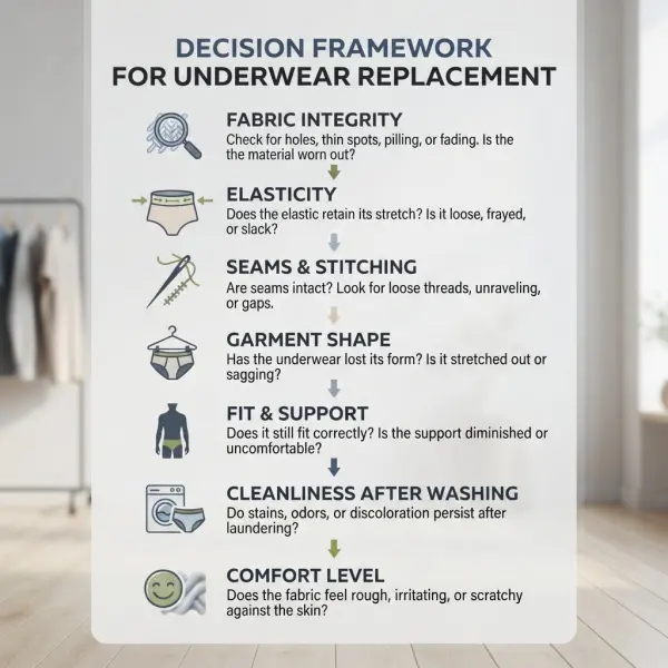 Checklist pemeriksaan kondisi underwear lama sebelum menentukan waktu penggantian