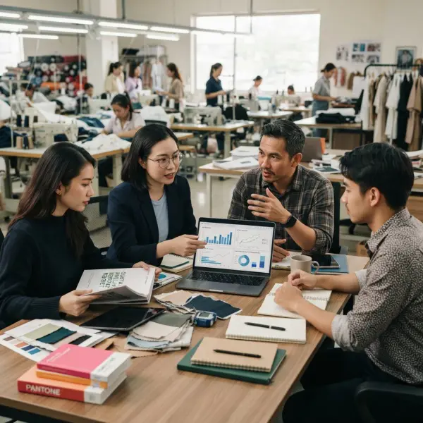 Tim fashion meninjau data keberlanjutan produksi menggunakan Higg Index
