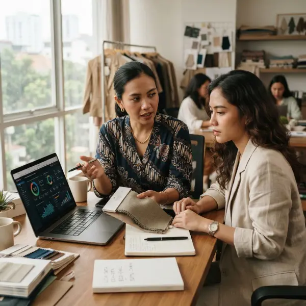 Tim sustainability dan marketing memeriksa hasil Higg sebelum membuat klaim produk fashion