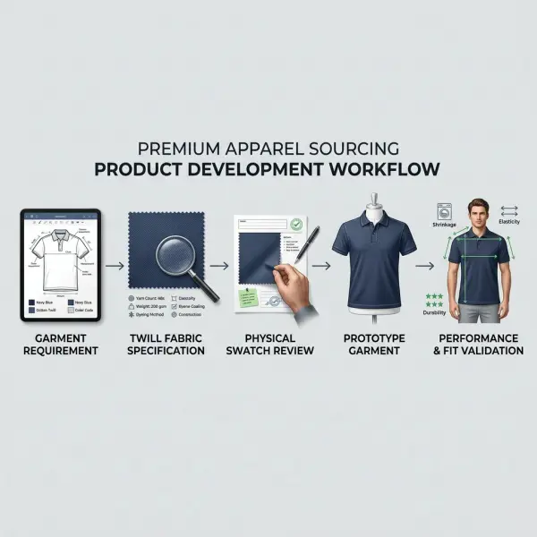 Twill fabric product development workflow from fabric specification to garment testing Twill fabric product development workflow from fabric specification to garment testing