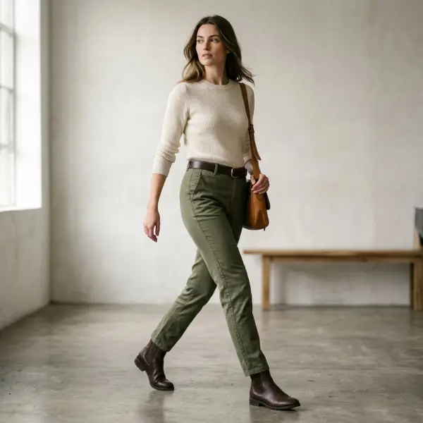 Cotton twill trousers showing fabric structure around knee and seat movement Cotton twill trousers showing fabric structure around knee and seat movement