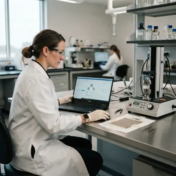 Spesialis tekstil memeriksa scope dan batasan metode ASTM sebelum pengujian kain