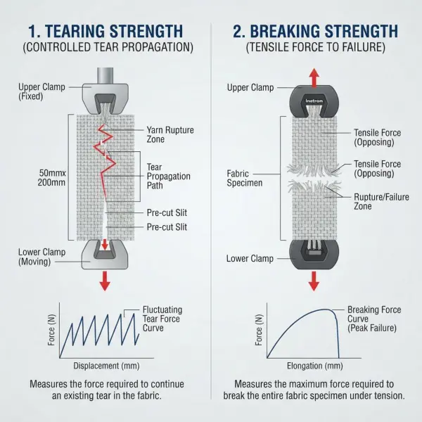 Perbandingan pengujian tearing strength dan breaking strength pada kain tekstil