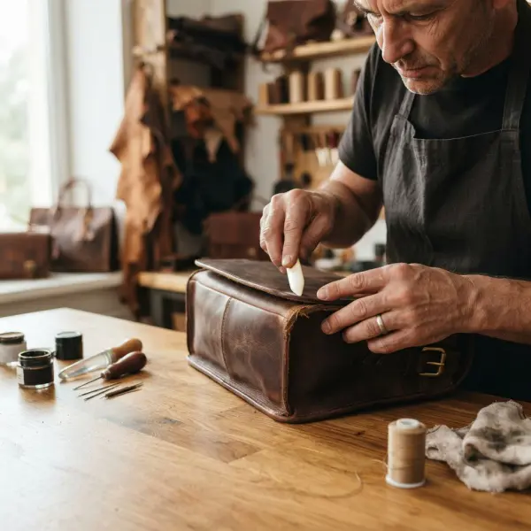 Perbaikan bagian tepi atau edge finishing pada tas kulit