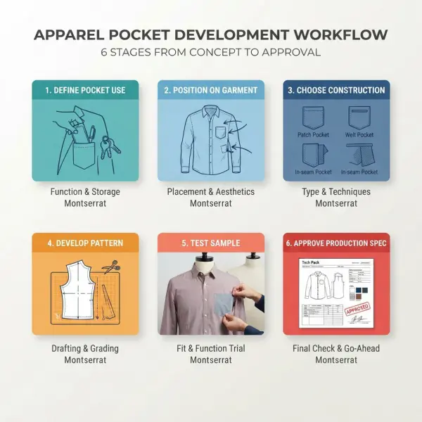 Pocket development workflow from intended use through pattern, sample testing and production approval